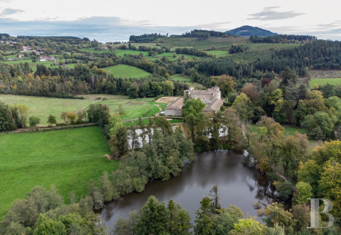 châteaux à vendre - rhones-alpes - À 70 km de Lyon, dans le Beaujolais vert, dans un village rural animé et chargé d'histoire, un château, maison forte au Moyen-Âge, ses dépendances, dans 17 ha de prés, bois et étangs